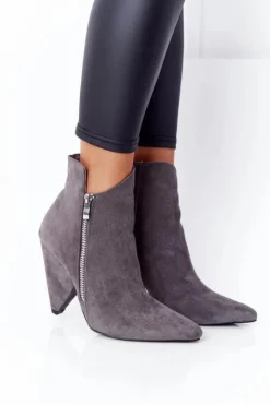Boto Botki Wiosenne|Botki Na Słupku*Asymetryczne Botki Na Obcasie Lu Boo Szare