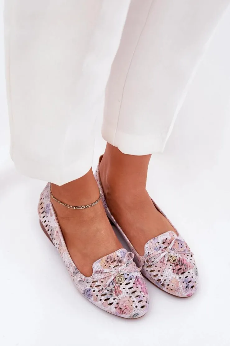 Clearance Boto Ażurowe Baleriny Z Kokardką W Kwiaty Eko Zamszowe Multikolor Amepitrea Wielokolorowy