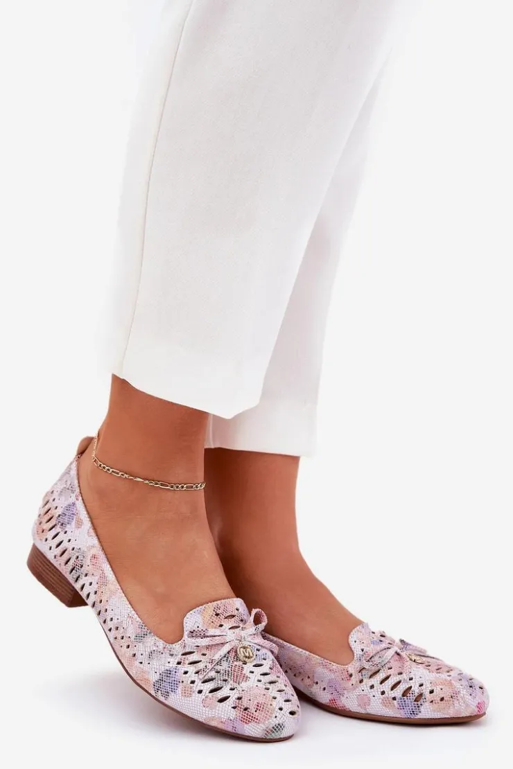 Clearance Boto Ażurowe Baleriny Z Kokardką W Kwiaty Eko Zamszowe Multikolor Amepitrea Wielokolorowy