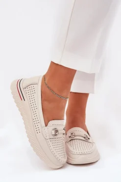 Buty damskie Vinceza Baleriny Skórzane|Baleriny Klasyczne*Ażurowe Baleriny Z Naturalnej Skóry Vinceza 95331 Beżowe