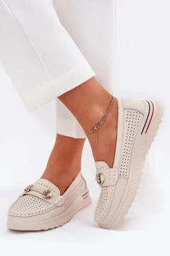 Buty damskie Vinceza Baleriny Skórzane|Baleriny Klasyczne*Ażurowe Baleriny Z Naturalnej Skóry Vinceza 95331 Beżowe