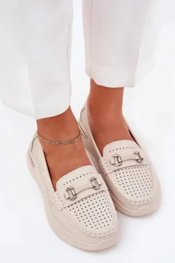 Buty damskie Vinceza Baleriny Skórzane|Baleriny Klasyczne*Ażurowe Baleriny Z Naturalnej Skóry Vinceza 95331 Beżowe