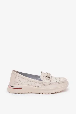 Buty damskie Vinceza Baleriny Skórzane|Baleriny Klasyczne*Ażurowe Baleriny Z Naturalnej Skóry Vinceza 95331 Beżowe