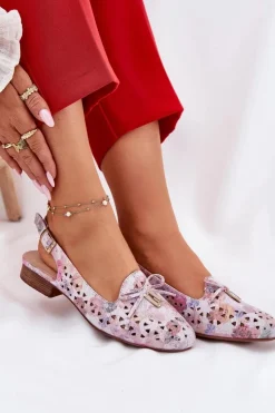 Boto Baleriny Skórzane|Baleriny Klasyczne*Ażurowe Baleriny Z Odkrytą Piętą Multikolor Navinnia Wielokolorowy