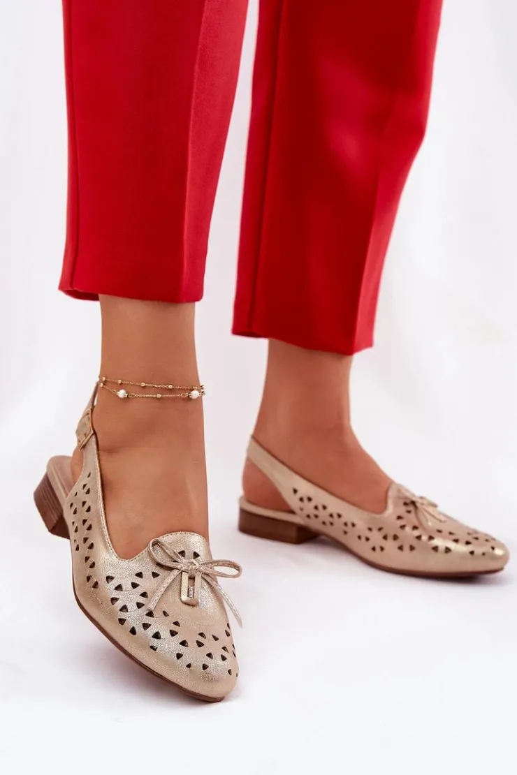 Damskie Boto Ażurowe Baleriny Z Odkrytą Piętą Złote Navinnia