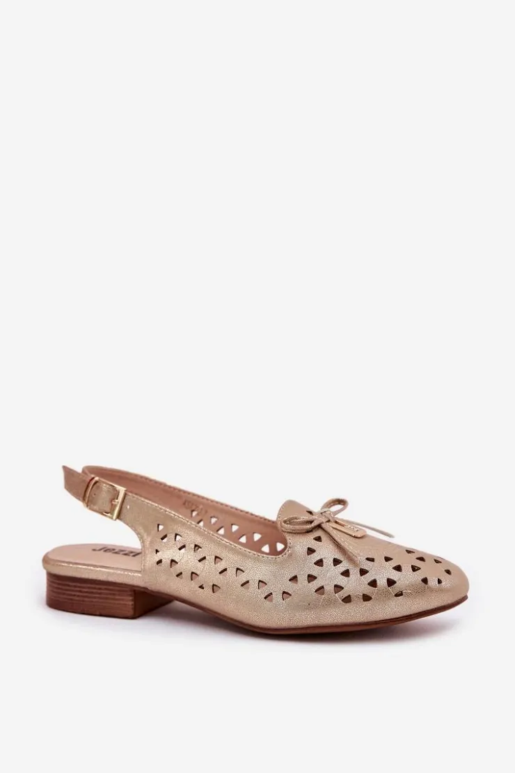 Damskie Boto Ażurowe Baleriny Z Odkrytą Piętą Złote Navinnia