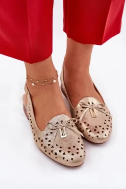 Damskie Boto Ażurowe Baleriny Z Odkrytą Piętą Złote Navinnia