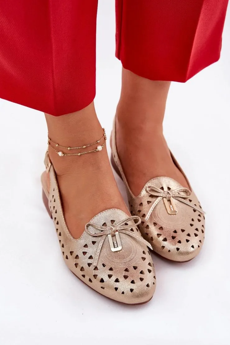 Damskie Boto Ażurowe Baleriny Z Odkrytą Piętą Złote Navinnia