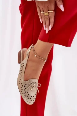 Damskie Boto Ażurowe Baleriny Z Odkrytą Piętą Złote Navinnia