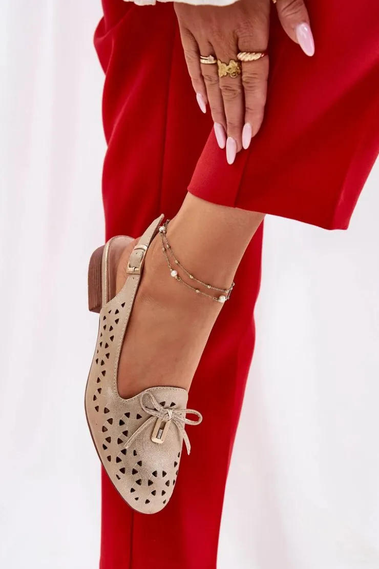 Damskie Boto Ażurowe Baleriny Z Odkrytą Piętą Złote Navinnia