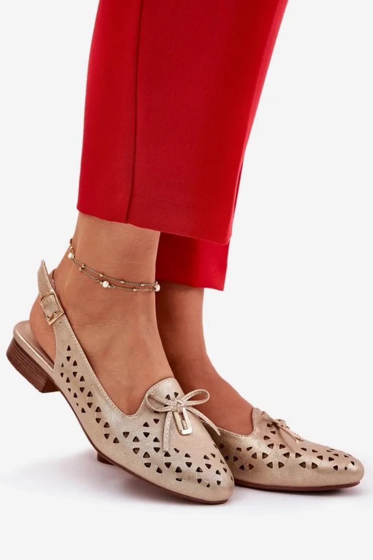 Damskie Boto Ażurowe Baleriny Z Odkrytą Piętą Złote Navinnia