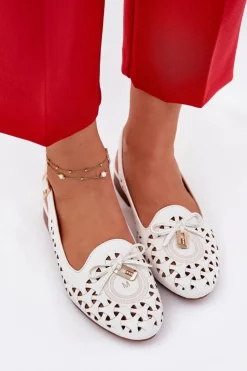 Damskie Boto Ażurowe Baleriny Z Odkrytą Piętą Białe Navinnia