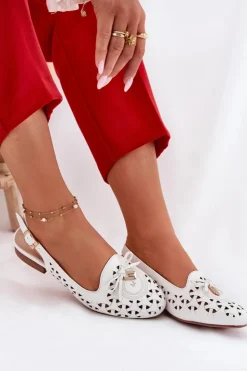 Damskie Boto Ażurowe Baleriny Z Odkrytą Piętą Białe Navinnia