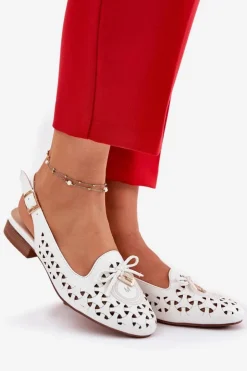 Damskie Boto Ażurowe Baleriny Z Odkrytą Piętą Białe Navinnia