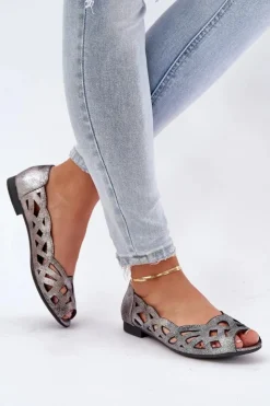 Boto Baleriny Skórzane|Baleriny Klasyczne*Ażurowe Baleriny Z Odkrytymi Palcami Srebrne Calgis Srebrny