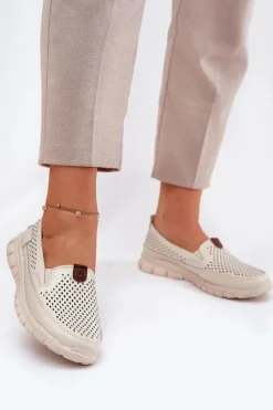 Damskie Buty damskie Vinceza Ażurowe Baleriny Ze Skóry Naturalnej Vinceza 95336 Beżowe