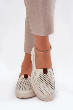 Damskie Buty damskie Vinceza Ażurowe Baleriny Ze Skóry Naturalnej Vinceza 95336 Beżowe