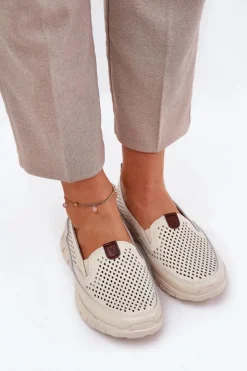 Damskie Buty damskie Vinceza Ażurowe Baleriny Ze Skóry Naturalnej Vinceza 95336 Beżowe