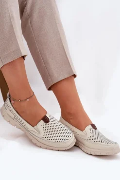 Damskie Buty damskie Vinceza Ażurowe Baleriny Ze Skóry Naturalnej Vinceza 95336 Beżowe