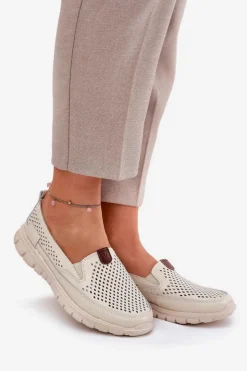 Damskie Buty damskie Vinceza Ażurowe Baleriny Ze Skóry Naturalnej Vinceza 95336 Beżowe