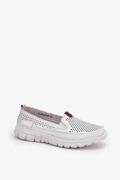 Discount Buty damskie Vinceza Ażurowe Baleriny Ze Skóry Naturalnej Vinceza 95336 Białe Biały