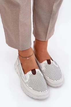 Discount Buty damskie Vinceza Ażurowe Baleriny Ze Skóry Naturalnej Vinceza 95336 Białe Biały