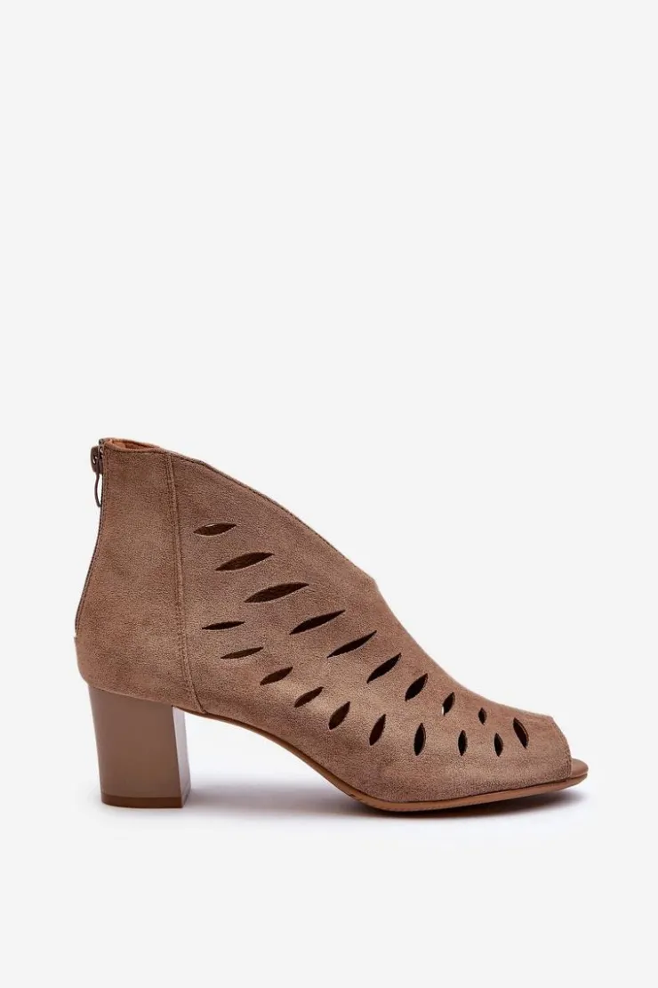 Boto Botki Wiosenne|Botki Ażurowe*Ażurowe Botki Damskie Eko Zamszowe Na Słupku Z Odkrytymi Palcami Beżowe Timalre