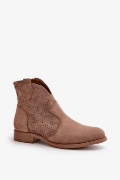 Damskie buty S.Barski Ażurowe Botki Damskie Na Płaskim Obcasie Brązowe S.Barski HY42-151