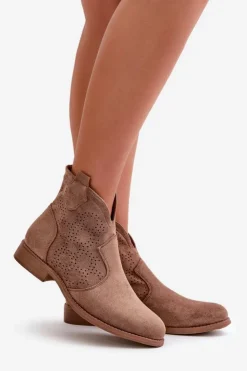 Damskie buty S.Barski Ażurowe Botki Damskie Na Płaskim Obcasie Brązowe S.Barski HY42-151