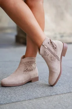 Damskie buty S.Barski Botki Ażurowe|Botki Płaskie*Ażurowe Botki Damskie Na Płaskim Obcasie S.Barski HY51-113 Beżowe