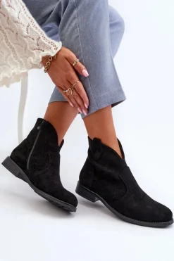 Online Damskie buty S.Barski Ażurowe Botki Damskie Na Płaskim Obcasie Czarne S.Barski HY66-151