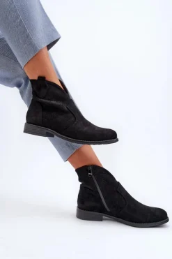 Online Damskie buty S.Barski Ażurowe Botki Damskie Na Płaskim Obcasie Czarne S.Barski HY66-151