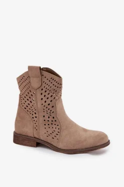 Boto Botki Ocieplane|Botki Ażurowe*Ażurowe Botki Damskie Na Płaskim Obcasie Beżowe Amisna