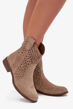 Boto Botki Ocieplane|Botki Ażurowe*Ażurowe Botki Damskie Na Płaskim Obcasie Beżowe Amisna