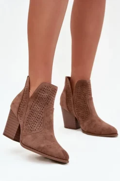 Damskie buty S.Barski Ażurowe Botki Damskie Na Słupku S.Barski HY51-060 Brązowe