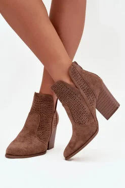 Damskie buty S.Barski Ażurowe Botki Damskie Na Słupku S.Barski HY51-060 Brązowe