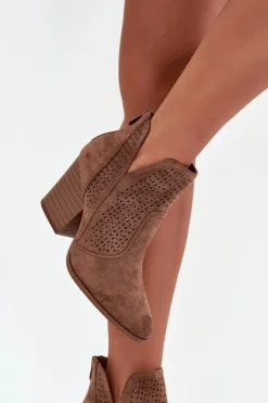 Damskie buty S.Barski Ażurowe Botki Damskie Na Słupku S.Barski HY51-060 Brązowe