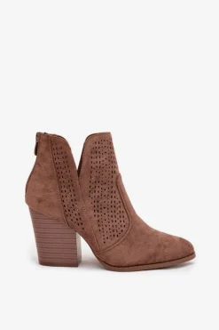 Damskie buty S.Barski Ażurowe Botki Damskie Na Słupku S.Barski HY51-060 Brązowe