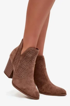 Damskie buty S.Barski Ażurowe Botki Damskie Na Słupku S.Barski HY51-060 Brązowe