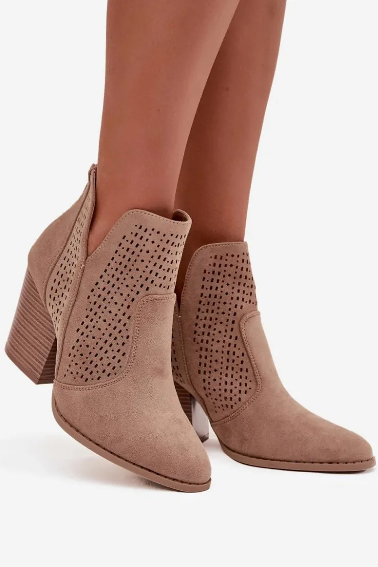 Damskie Damskie buty S.Barski Ażurowe Botki Damskie Na Słupku S.Barski HY51-060 Beżowe