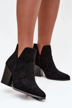 Damskie buty S.Barski Botki Na Słupku|Botki Ażurowe*Ażurowe Botki Damskie Na Słupku S.Barski HY51-060 Czarne Czarny