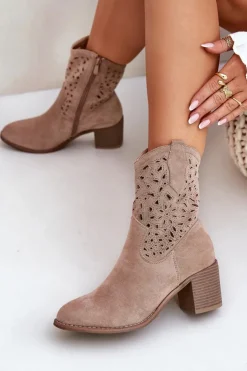 Damskie buty S.Barski Botki Na Słupku|Botki Ażurowe*Ażurowe Botki Kowbojki Damskie Na Obcasie S.Barski HY51-125 Beżowe Beżowy