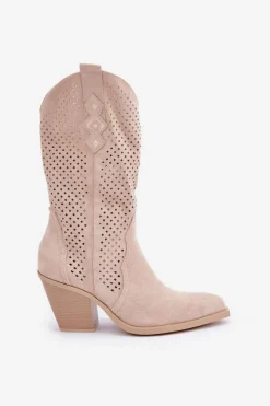 Boto Botki Na Słupku|Botki Ażurowe*Ażurowe Botki Kowbojki Na Słupku Jasnobeżowe Salive