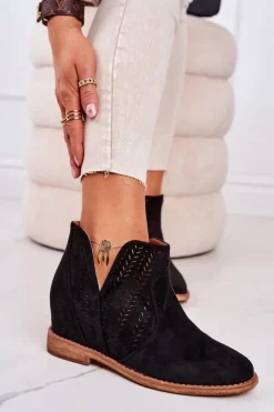 Hot Boto Ażurowe Botki Na Koturnie Czarne Melanie