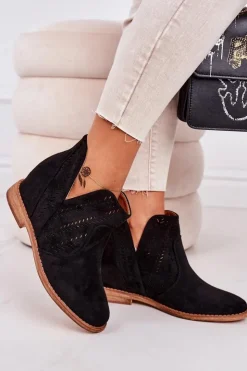 Hot Boto Ażurowe Botki Na Koturnie Czarne Melanie