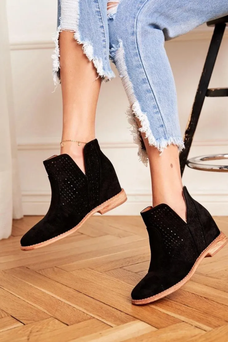 New Damskie buty S.Barski Ażurowe Botki Na Koturnie S.Barski Czarne