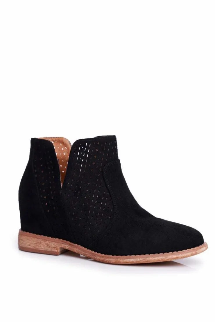 New Damskie buty S.Barski Ażurowe Botki Na Koturnie S.Barski Czarne