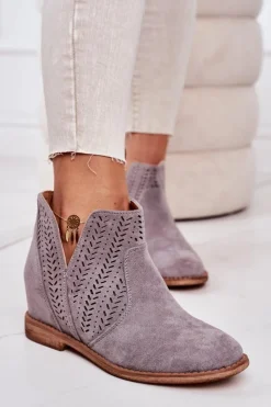 Boto Botki Wiosenne|Botki Na Koturnie*Ażurowe Botki Na Koturnie Szare Melanie