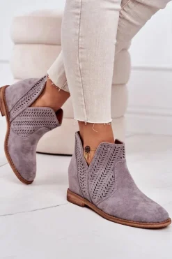 Boto Botki Wiosenne|Botki Na Koturnie*Ażurowe Botki Na Koturnie Szare Melanie
