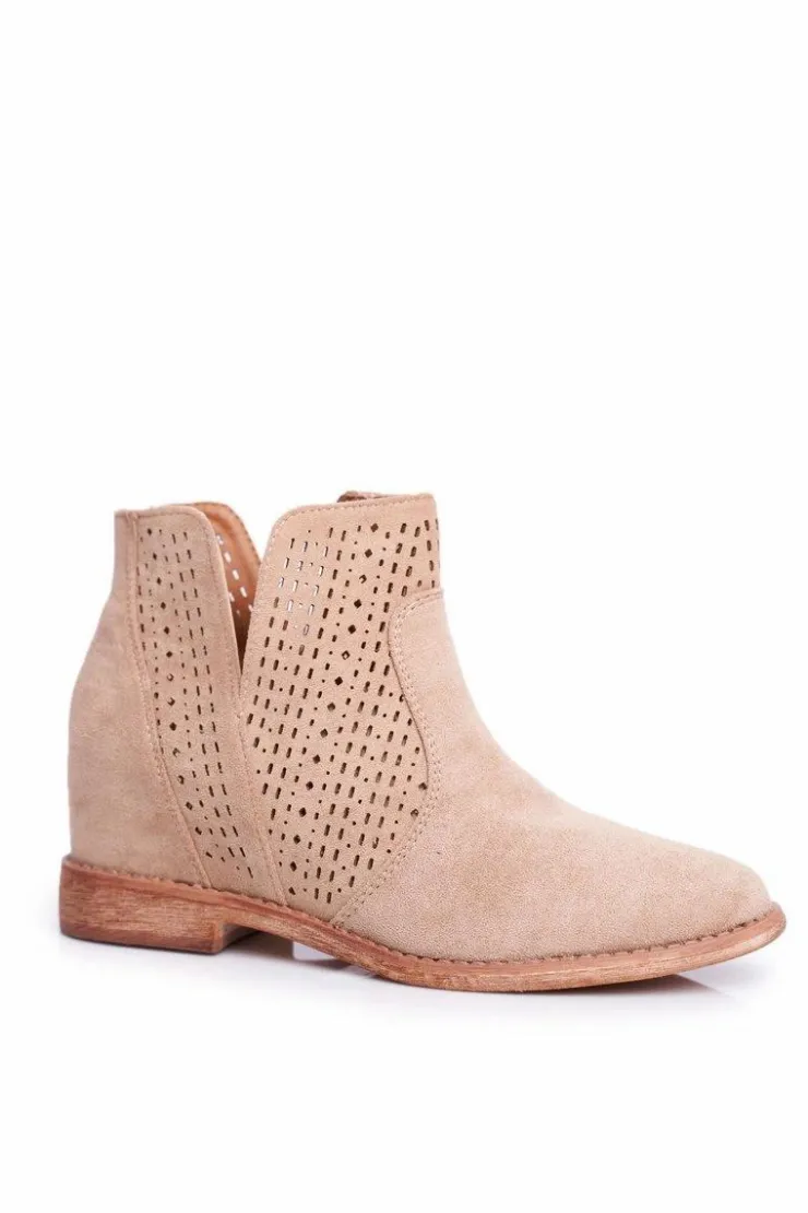 Discount Damskie buty S.Barski Ażurowe Botki Na Koturnie S.Barski Beżowe